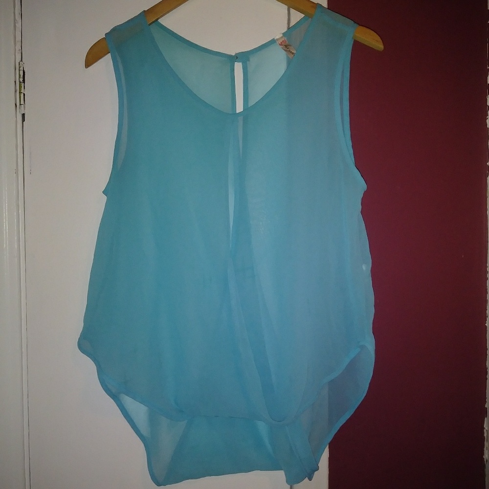 Teal Sheer Crisscross Top Size M
